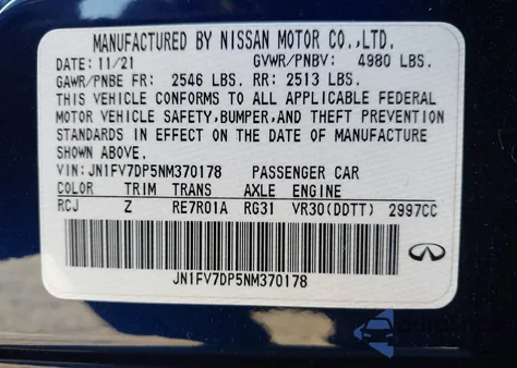 2022 Infiniti Q50 Red Sport 400 from USA, damaged, VIN JN1FV7DP5NM370178